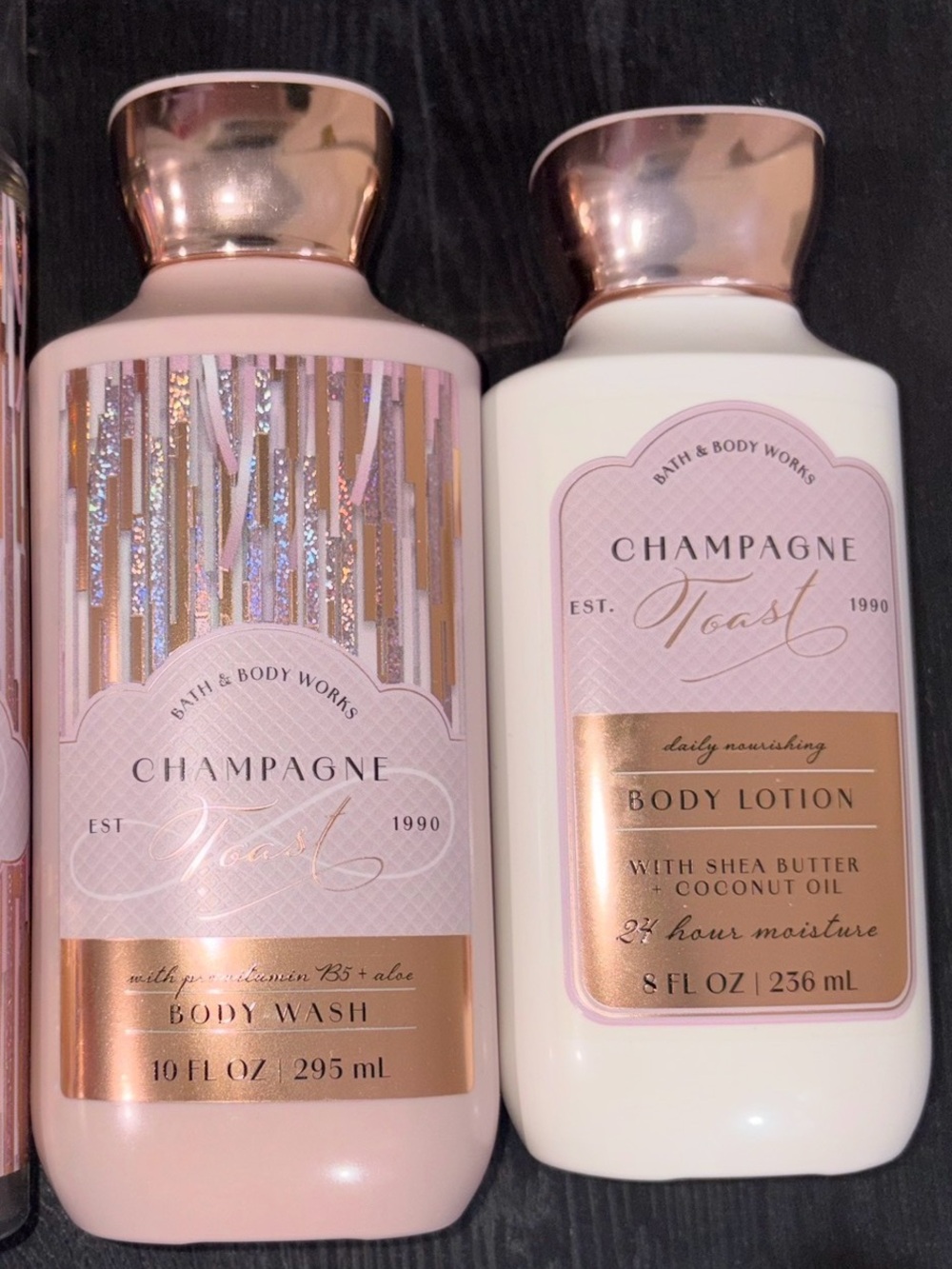 Bath & Body Works Champagne Toast Pink & Rose Gold Body Wash and Lotion set